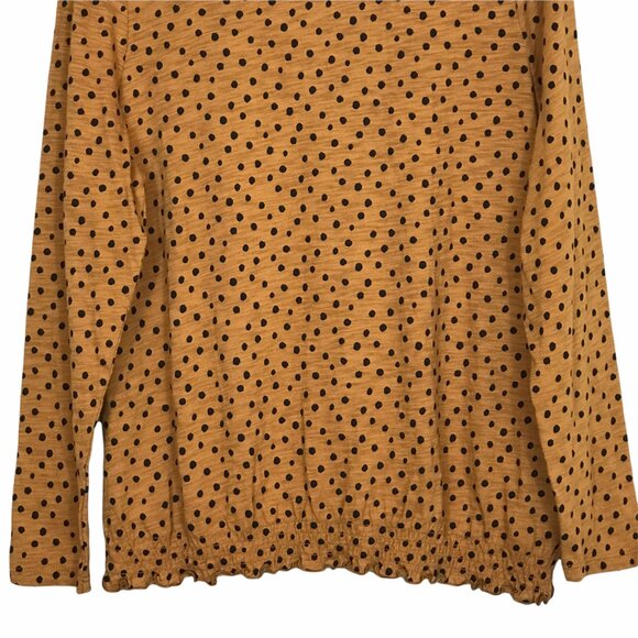 Old Navy Long Sleeve Lettuce Hem Top Gold Black Polka Dot Medium‎ - Picture 5 of 12